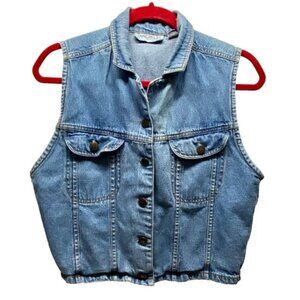 Vintage Tangibles Denim Vest Women's Large Blue Sleeveless 90's Y2K Jean Jacket